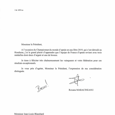 Félicitations ministère des sports eau libre